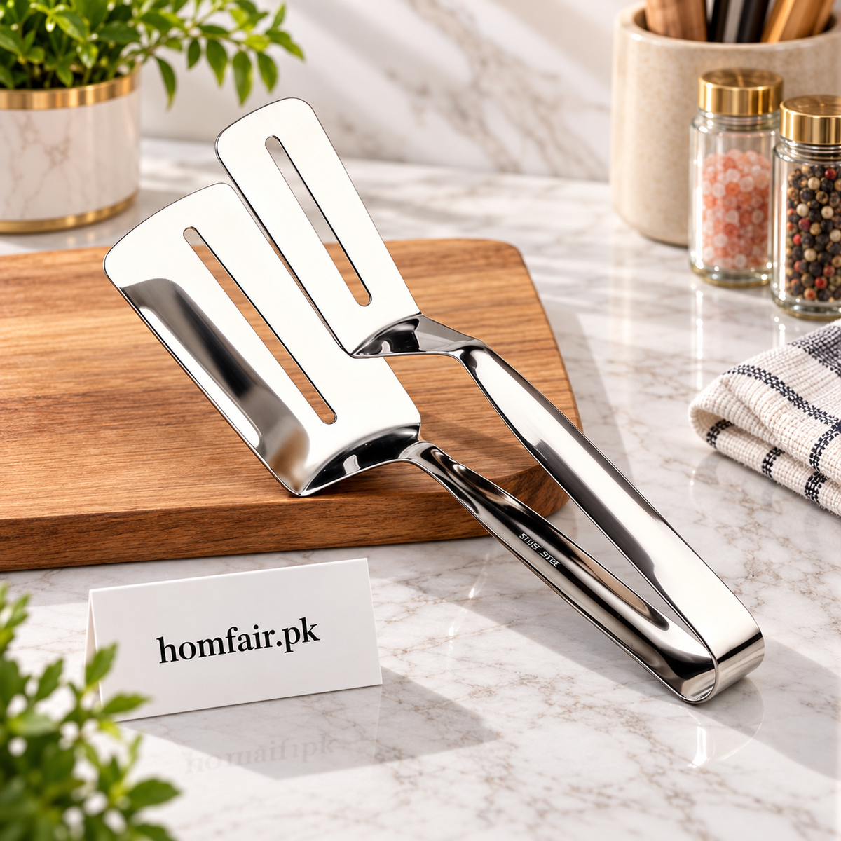 Stainless Steel 2-in-1 Spatula Tongs for Flipping, Serving and Cooking