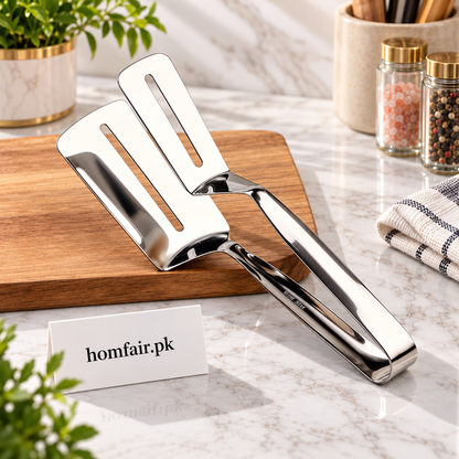 Stainless Steel 2-in-1 Spatula Tongs for Flipping, Serving and Cooking