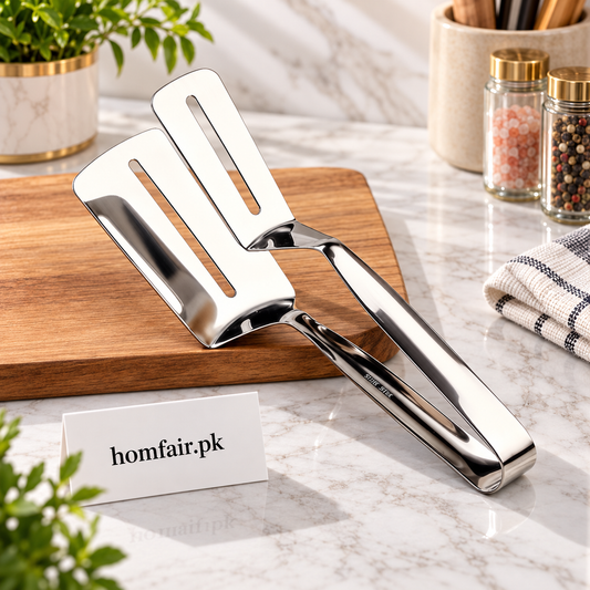 Stainless Steel 2-in-1 Spatula Tongs for Flipping, Serving and Cooking
