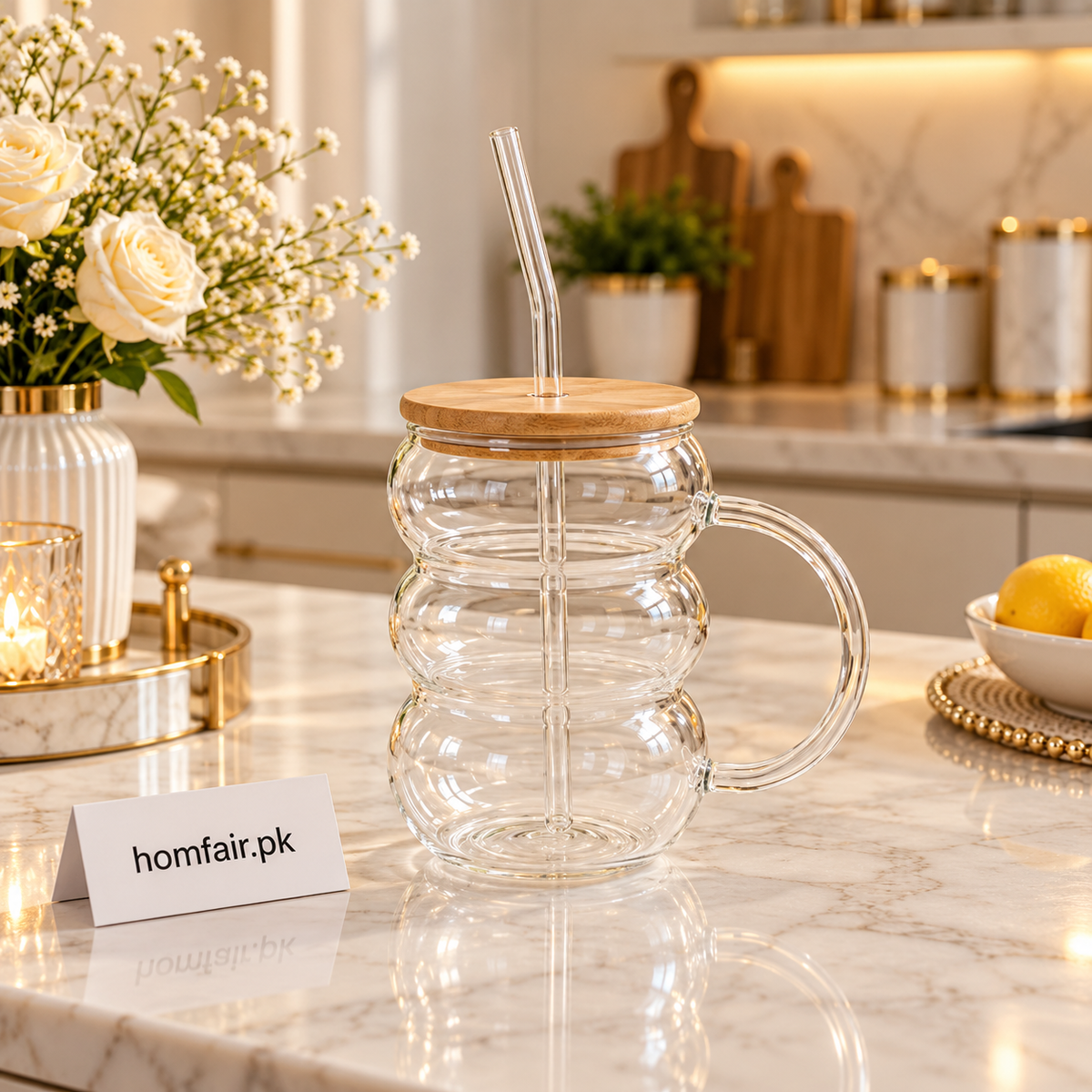 Elegant Double-Wall Glass with Real Dried Flowers – Aesthetic Drinkware