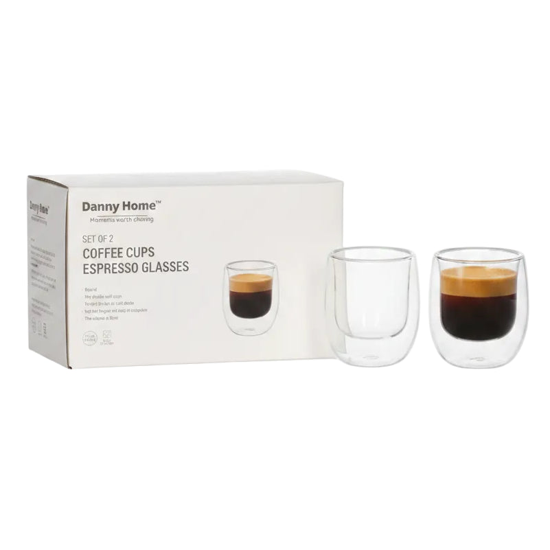 2-Piece Double Wall Glass Set 80ml – Premium Elegant Drinkware