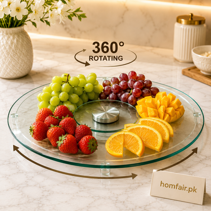 35cm Rotating Glass Serving Tray – 360° Turntable Organizer