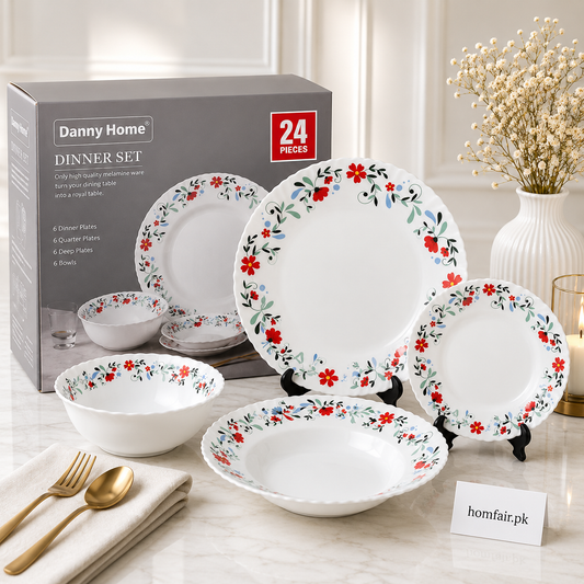 Danny Home 24 Pcs Scarlet Blossom Dinner Set