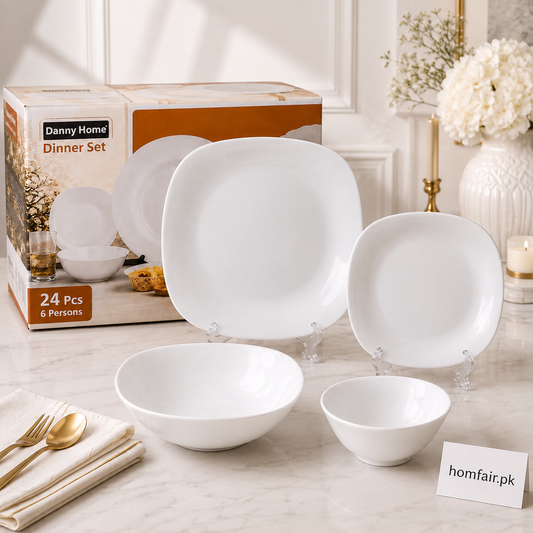 Danny Home 24pcs Modern Square White Dinner Set