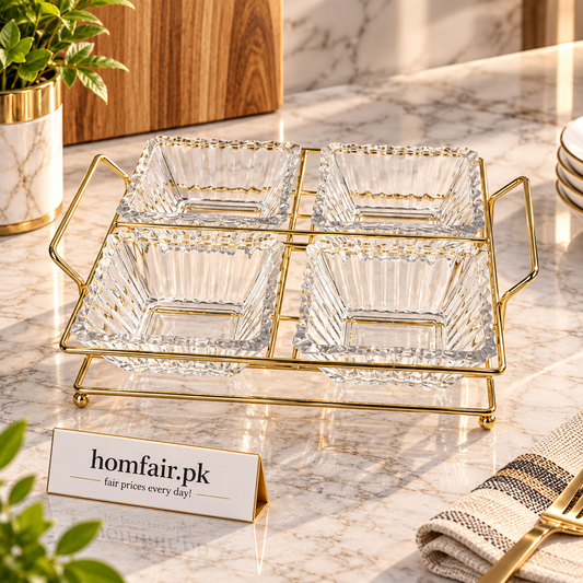 Danny Home Modern 4-Section Glass Snack Bowl – 250ml Premium Multi-Compartment Serving Dish