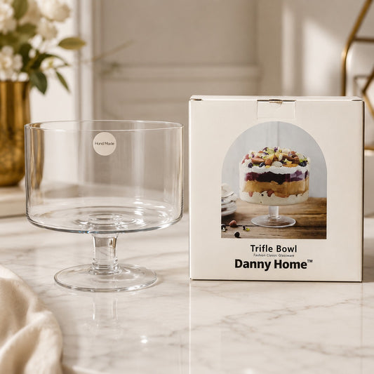Danny Home Premium Glass 3 Litre Trifle Serving Bowl – Crystal Clear Dessert & Fruit Bowl
