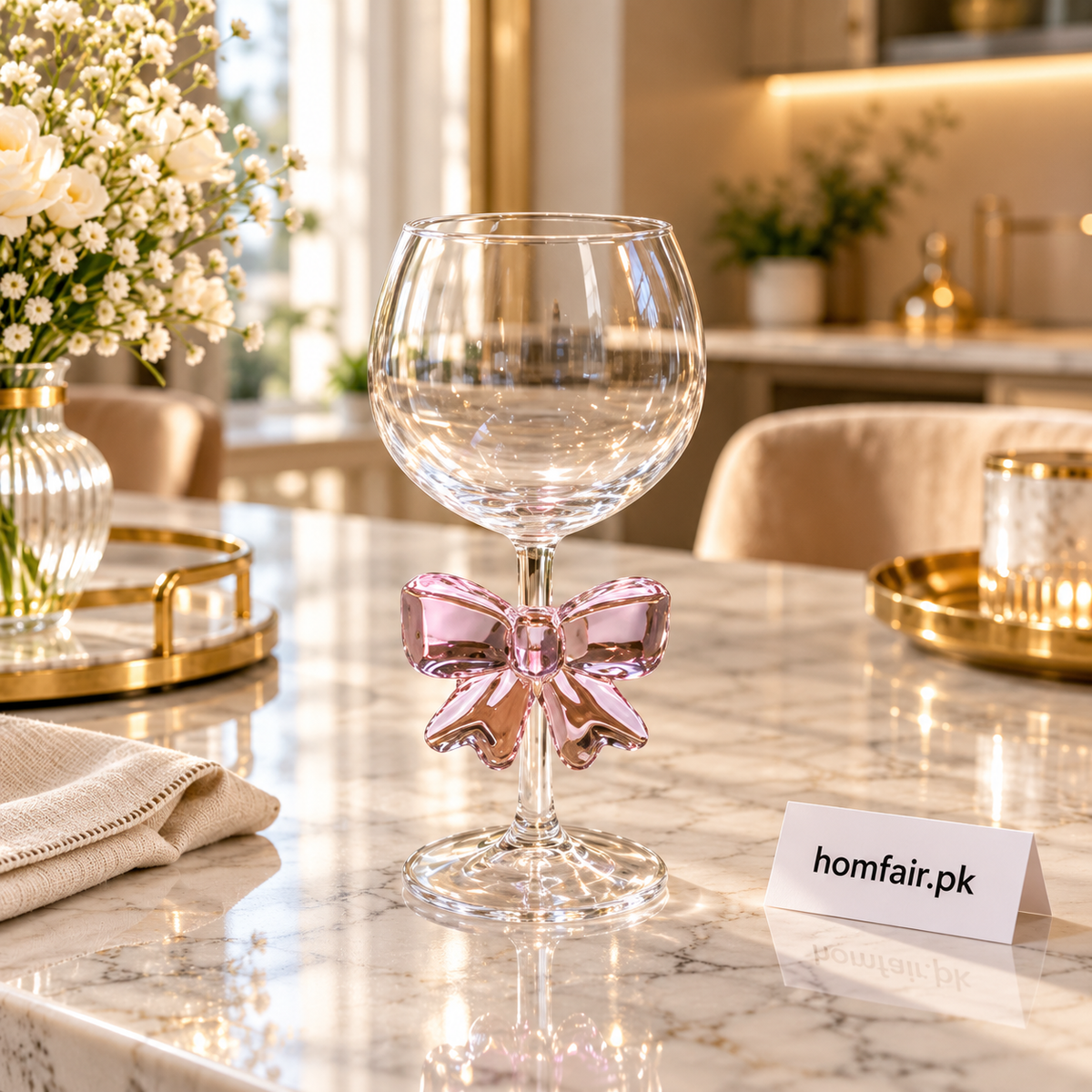 Luxury Bow Stem Goblet Glass for Wine, Mocktails & Elegant Serving