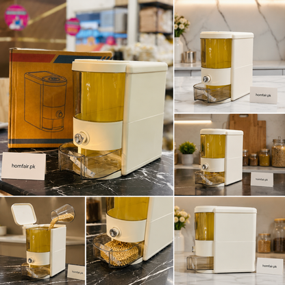Airtight Rice & Grain Storage Dispenser with Collection Tray