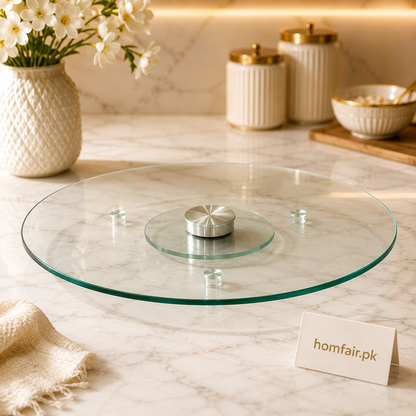 35cm Rotating Glass Serving Tray – 360° Turntable Organizer