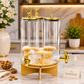Luxury 3-Jar Glass Beverage Dispenser with Bamboo Stand & Gold Taps