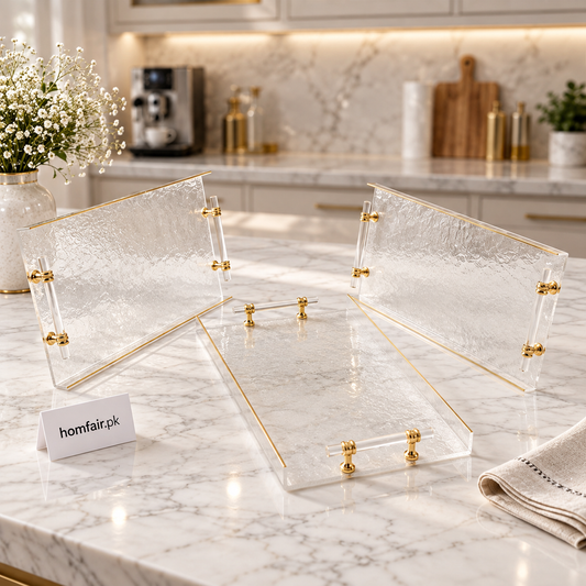 3 Pcs Acrylic Tray Set – Textured Clear Finish