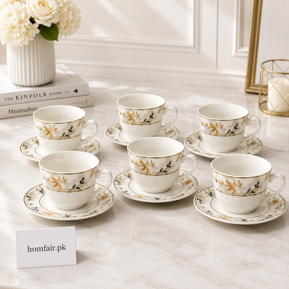 Danny Home 12-Piece Floral Cup & Saucer Set – 190 ml