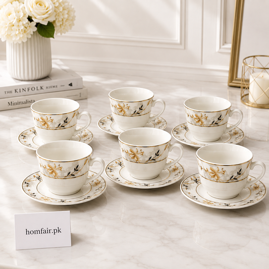 Danny Home 12-Piece Floral Cup & Saucer Set – 190 ml