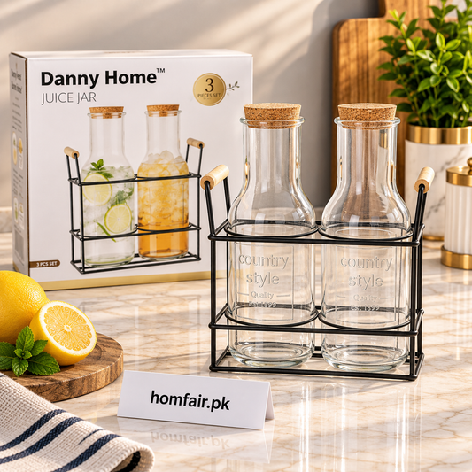Danny Home Premium Glass Juice Jar Set – 3 Pieces, 1350ml Elegant Beverage Serving Collection