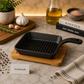 Danny Home Cast Iron Square Grill Pan with Bamboo Base - 15 × 2.5 cm