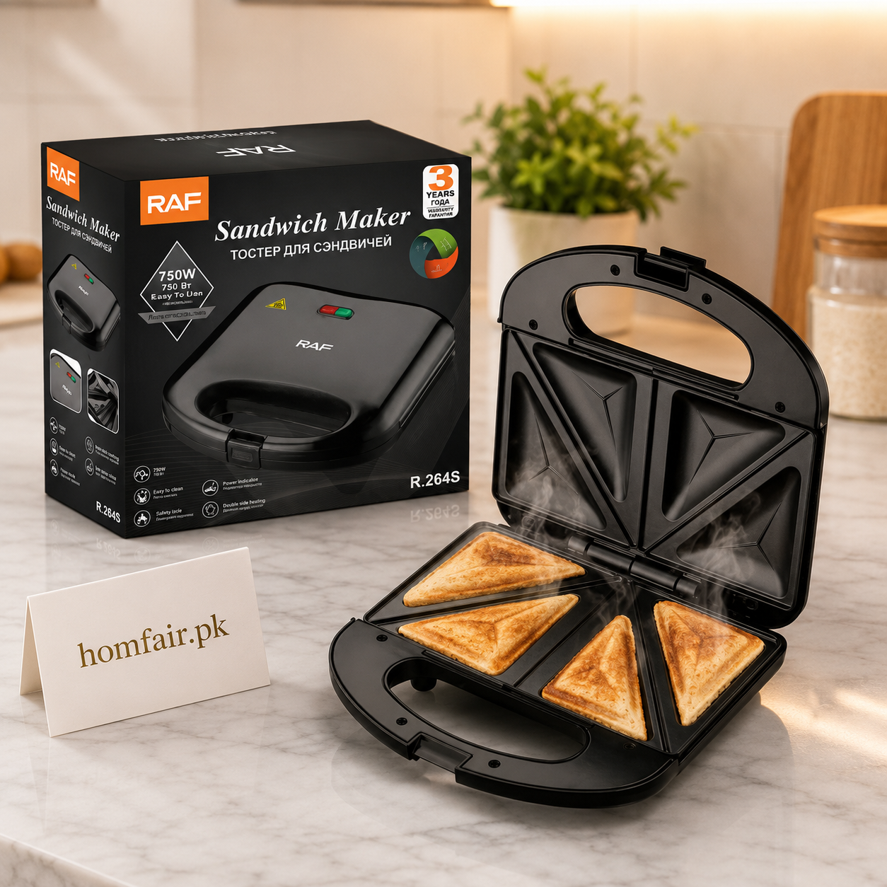 RAF 850W Non-Stick Electric Sandwich Maker with Indicator Lights