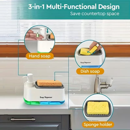 Kitchen Dishwashing Soap Dispenser With Dual Compartments and Sponge Tray
