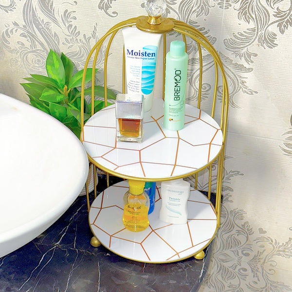 2-Tier Golden Vanity Cage Luxury Makeup & Skincare Organizer Rack
