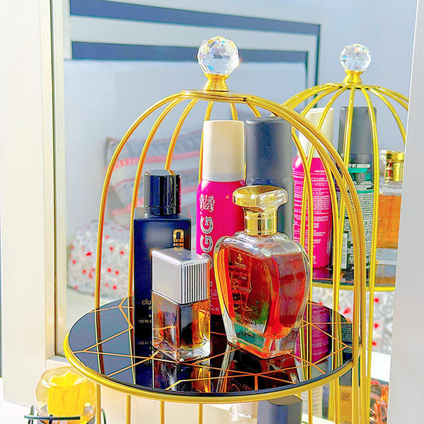 2-Tier Golden Vanity Cage Luxury Makeup & Skincare Organizer Rack