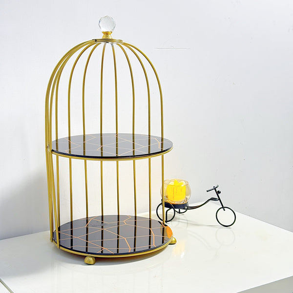 2-Tier Golden Vanity Cage Luxury Metal Organizer for Makeup Perfume & Home Decor
