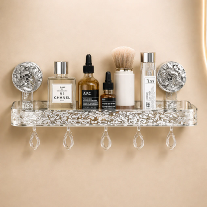 Luxury Suction Shelf With Hooks | Wall Mounted Bathroom Organizer