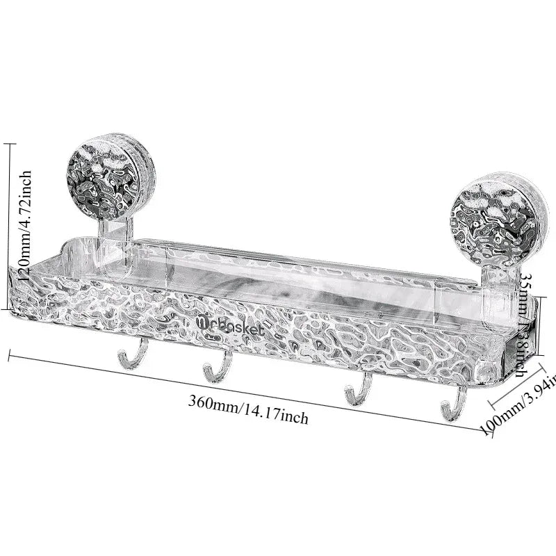 Luxury Suction Shelf With Hooks | Wall Mounted Bathroom Organizer