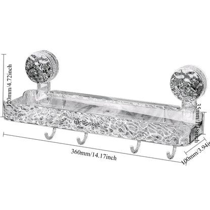 Luxury Suction Shelf With Hooks | Wall Mounted Bathroom Organizer