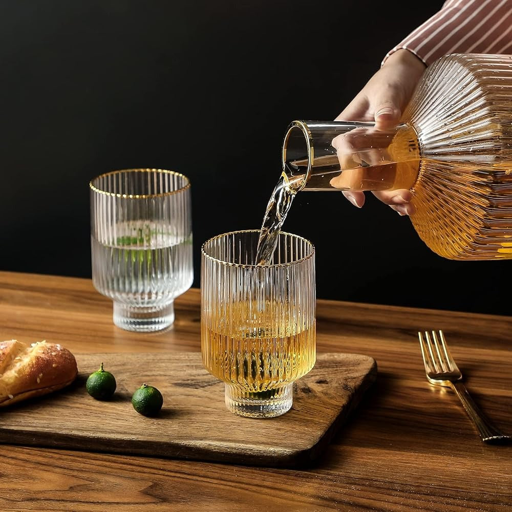 Elegant Glass Decanter Set with Gold Rim 5-Piece Luxury Drinkware Set