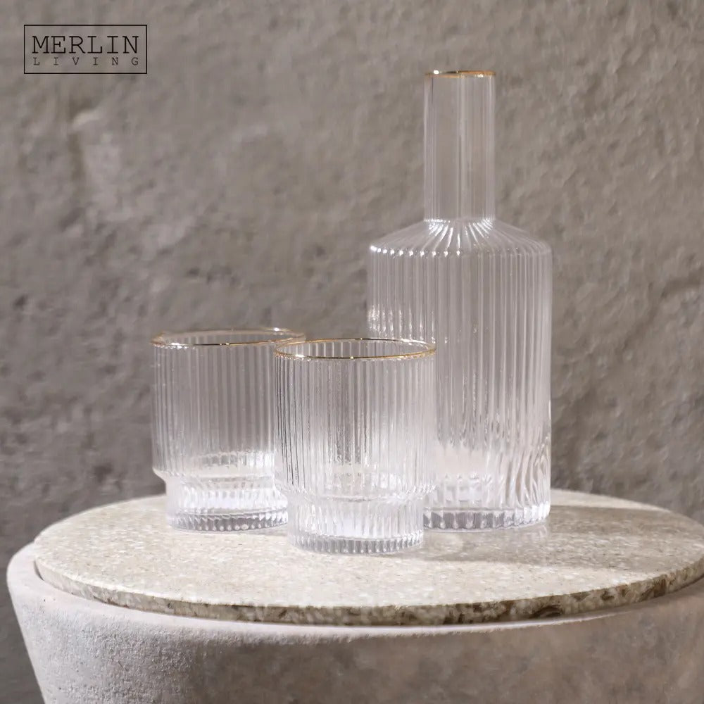 Elegant Glass Decanter Set with Gold Rim 5-Piece Luxury Drinkware Set