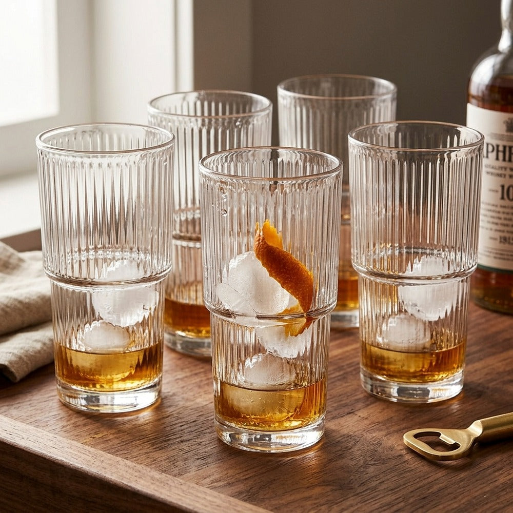 Elegant Glass Decanter Set with Gold Rim 5-Piece Luxury Drinkware Set