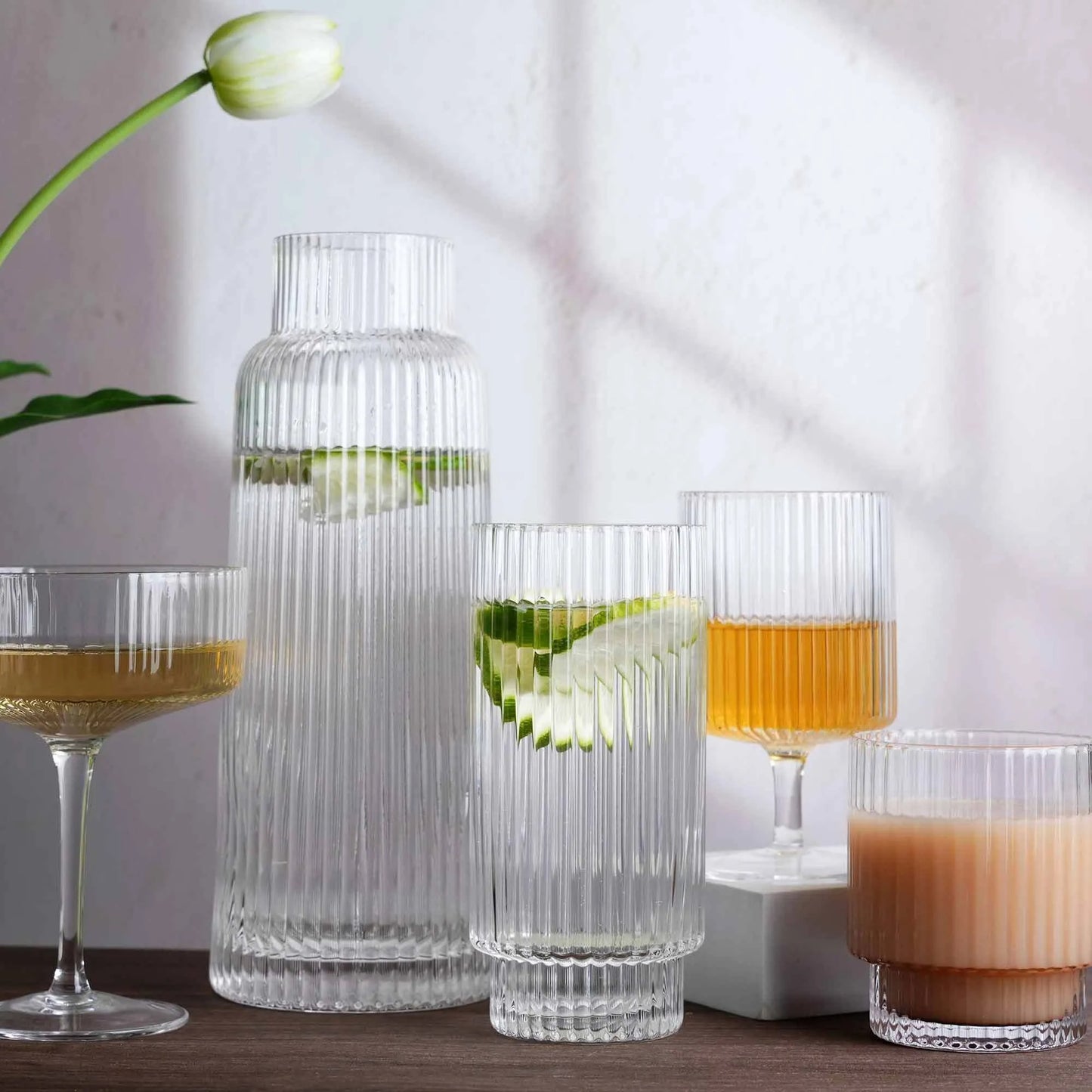Elegant Glass Decanter Set with Gold Rim 5-Piece Luxury Drinkware Set