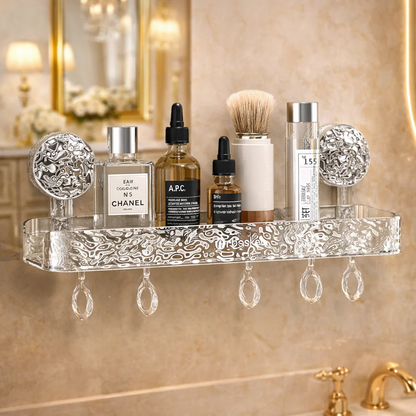 Luxury Suction Shelf With Hooks | Wall Mounted Bathroom Organizer