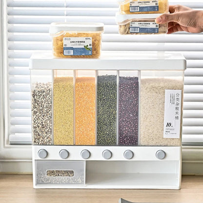 6 in 1 Rice Dispenser with Multi-Compartment Storage