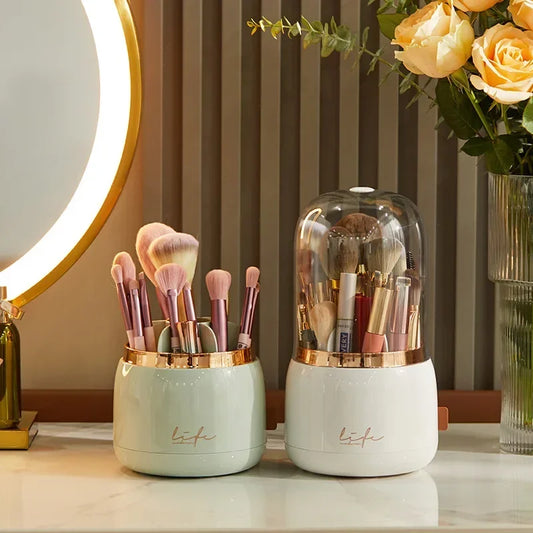 360° Rotating Makeup Organizer with Clear Cover Cosmetic Storage Stand