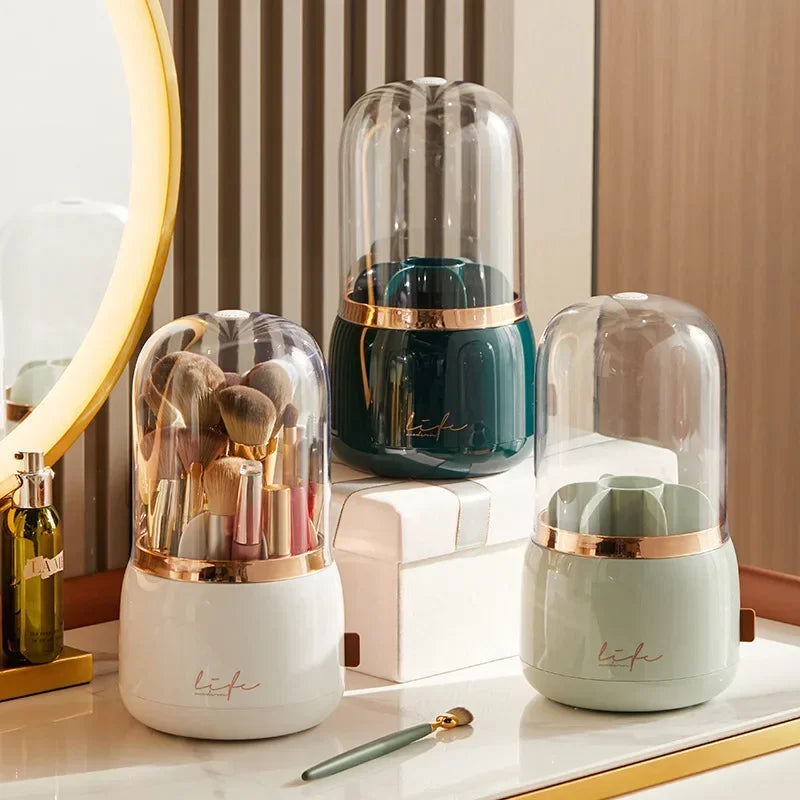 360° Rotating Makeup Organizer with Clear Cover Cosmetic Storage Stand