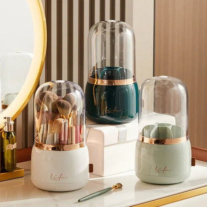 360° Rotating Makeup Organizer with Clear Cover Cosmetic Storage Stand