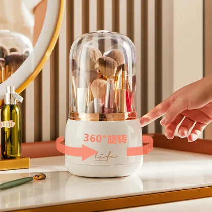 360° Rotating Makeup Organizer with Clear Cover Cosmetic Storage Stand
