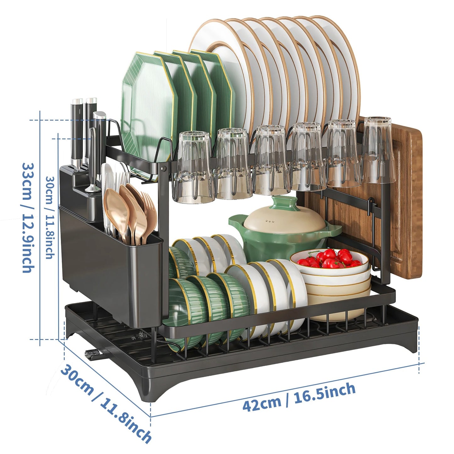 2 Tier Dish Drying Rack with Utensil Holder