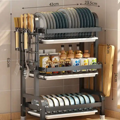 Multi-Tier Dish Organizer Rack for Plates, Bowls, Cups and Kitchen Storage