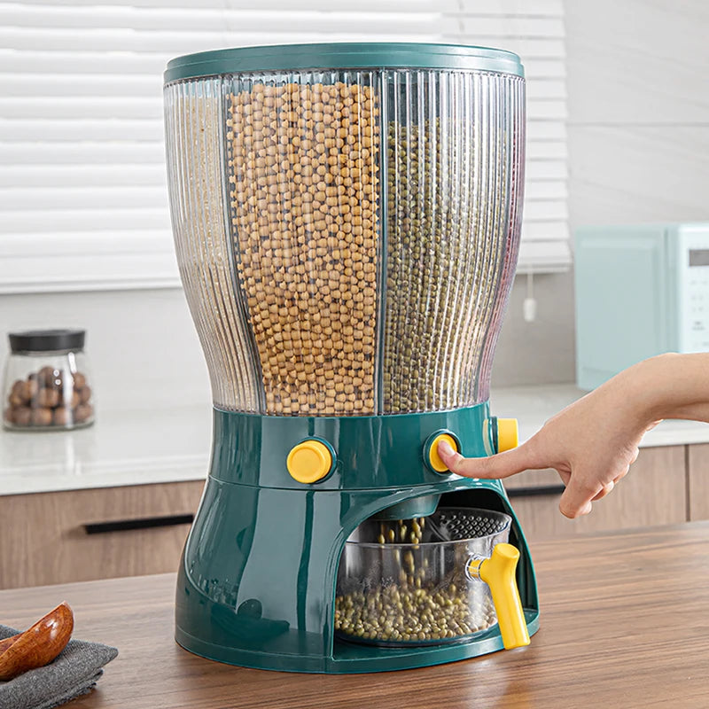4 Partition Kitchen Cereal Storage Container with Easy Dispensing