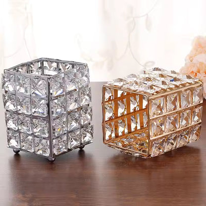 Crystal Makeup Brush & Candle Holder Elegant Desk Organizer