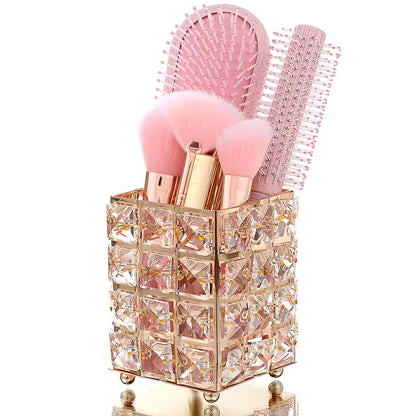 Crystal Makeup Brush & Candle Holder Elegant Desk Organizer