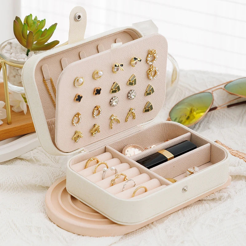 Portable Jewelry Storage Box with Multiple Compartments Elegant Travel Organizer for Rings, Earrings & Necklaces
