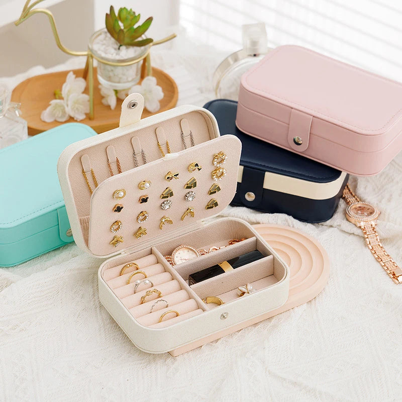 Portable Jewelry Storage Box with Multiple Compartments Elegant Travel Organizer for Rings, Earrings & Necklaces