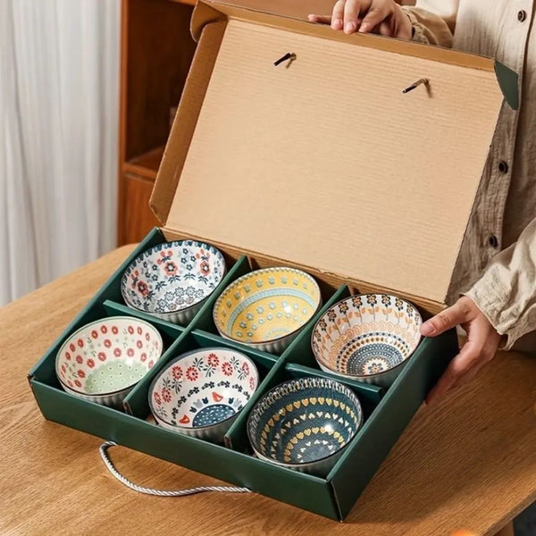 6-Piece Premium Ceramic Bowl Set Handcrafted Design with Gift Box