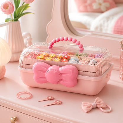 3-Tier Fold-Out Hair Accessory Organizer Box with Handle