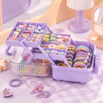 3-Tier Fold-Out Hair Accessory Organizer Box with Handle