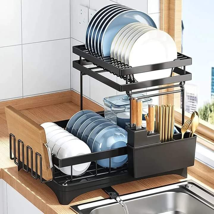 2 Tier Dish Drying Rack with Utensil Holder