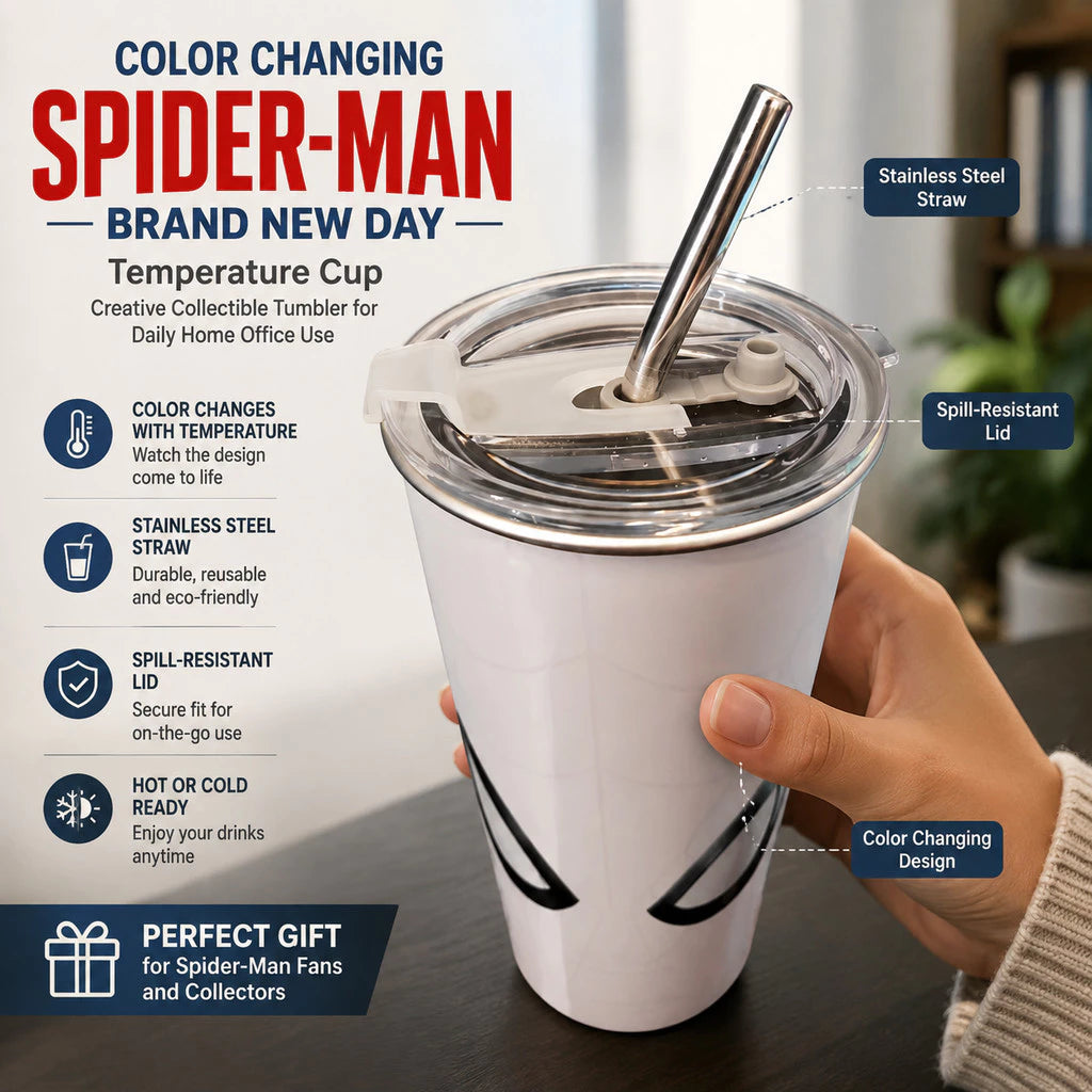 Creative Spider-Man Color Changing Water Cup – Thermal Reactive Tumbler Gift for Home Office Daily Use — 500ml