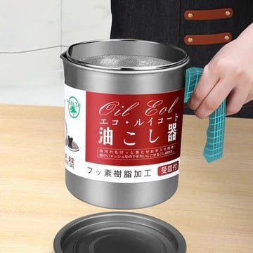 Stainless Steel Oil Filter Pot with Fine Mesh Strainer and Secure Lid